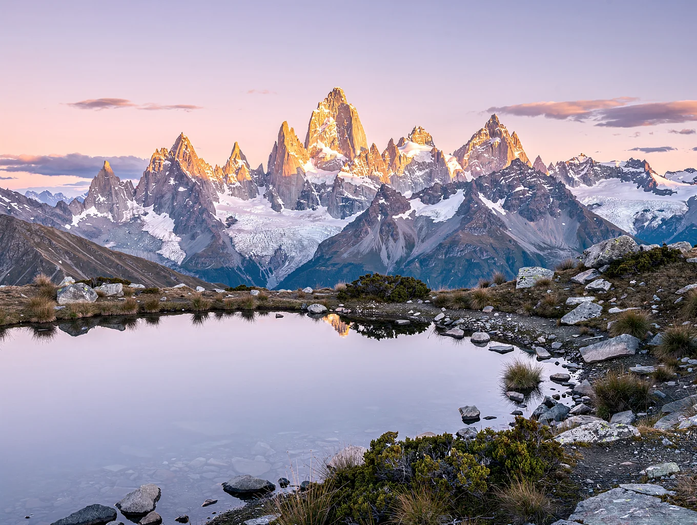 Glacial peaks at dawn in the Southern Alps