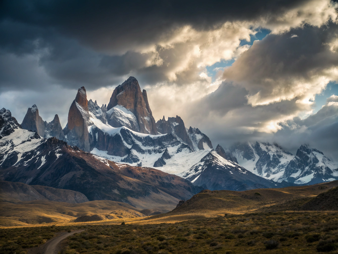 Cloud bank enshrouding jagged mountain peak